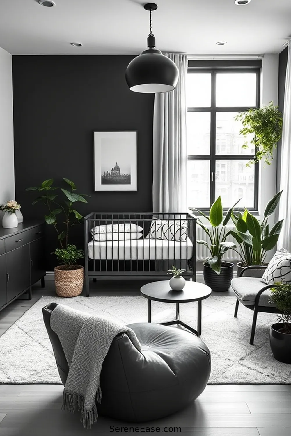16 Chic Ideas for a Black and White Industrial Style Nursery 13 Add Potted Plants for 16 Chic Ideas for a Black and White Industrial Style Nursery