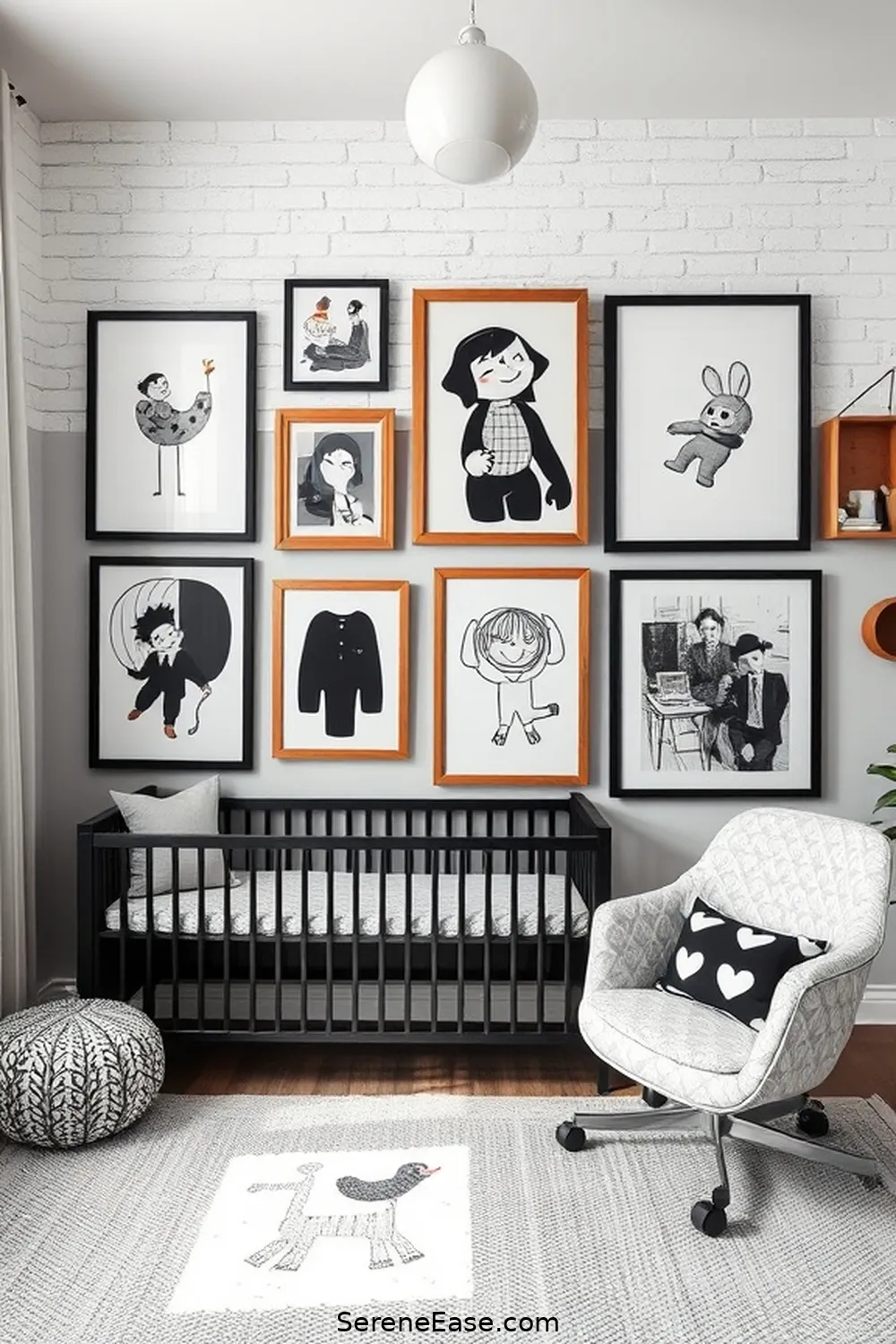 16 Chic Ideas for a Black and White Industrial Style Nursery 8 Create a Gallery Wall for 16 Chic Ideas for a Black and White Industrial Style Nursery