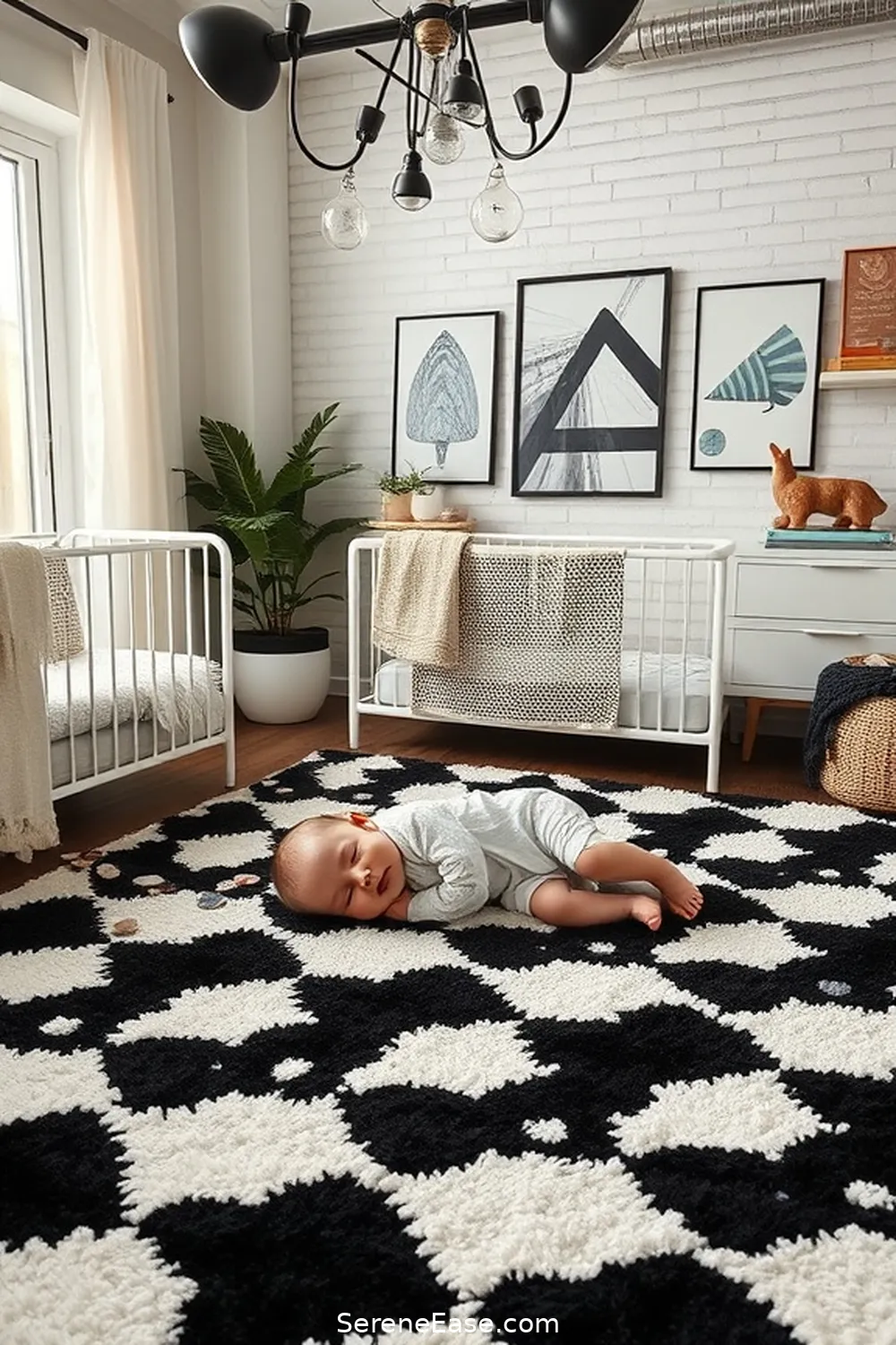 16 Chic Ideas for a Black and White Industrial Style Nursery 10 Incorporate Black and White Textiles for 16 Chic Ideas for a Black and White Industrial Style Nursery