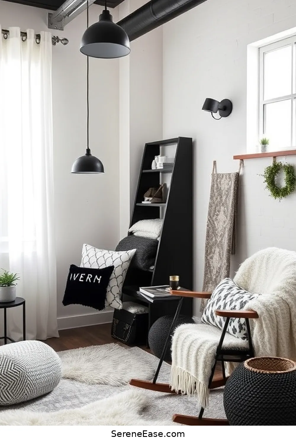 16 Chic Ideas for a Black and White Industrial Style Nursery 14 Integrate Soft Seating for 16 Chic Ideas for a Black and White Industrial Style Nursery