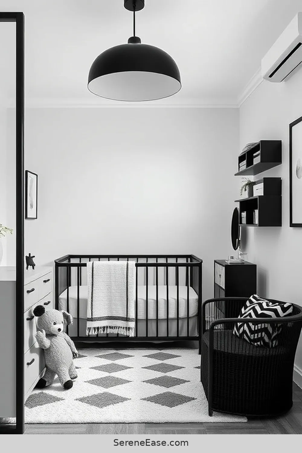 16 Chic Ideas for a Black and White Industrial Style Nursery 15 Use Black Metal Accents for 16 Chic Ideas for a Black and White Industrial Style Nursery