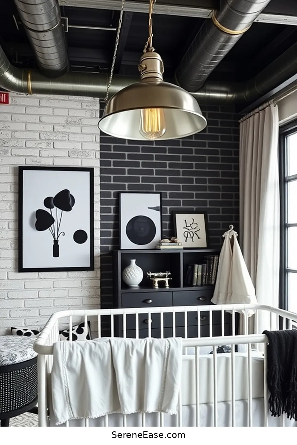16 Chic Ideas for a Black and White Industrial Style Nursery 6 Use Industrial Lighting Fixtures for 16 Chic Ideas for a Black and White Industrial Style Nursery