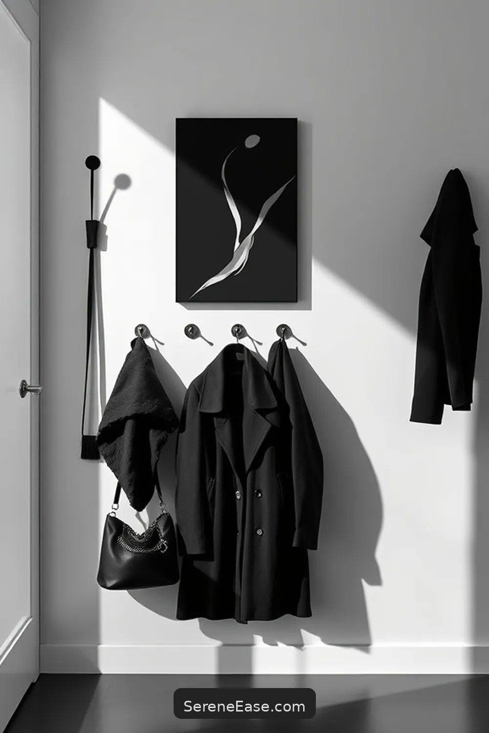 16 Inspiring Black and White Minimalist Style Entryway Designs 15 Artistic Wall Hooks for 16 Inspiring Black and White Minimalist Style Entryway Designs
