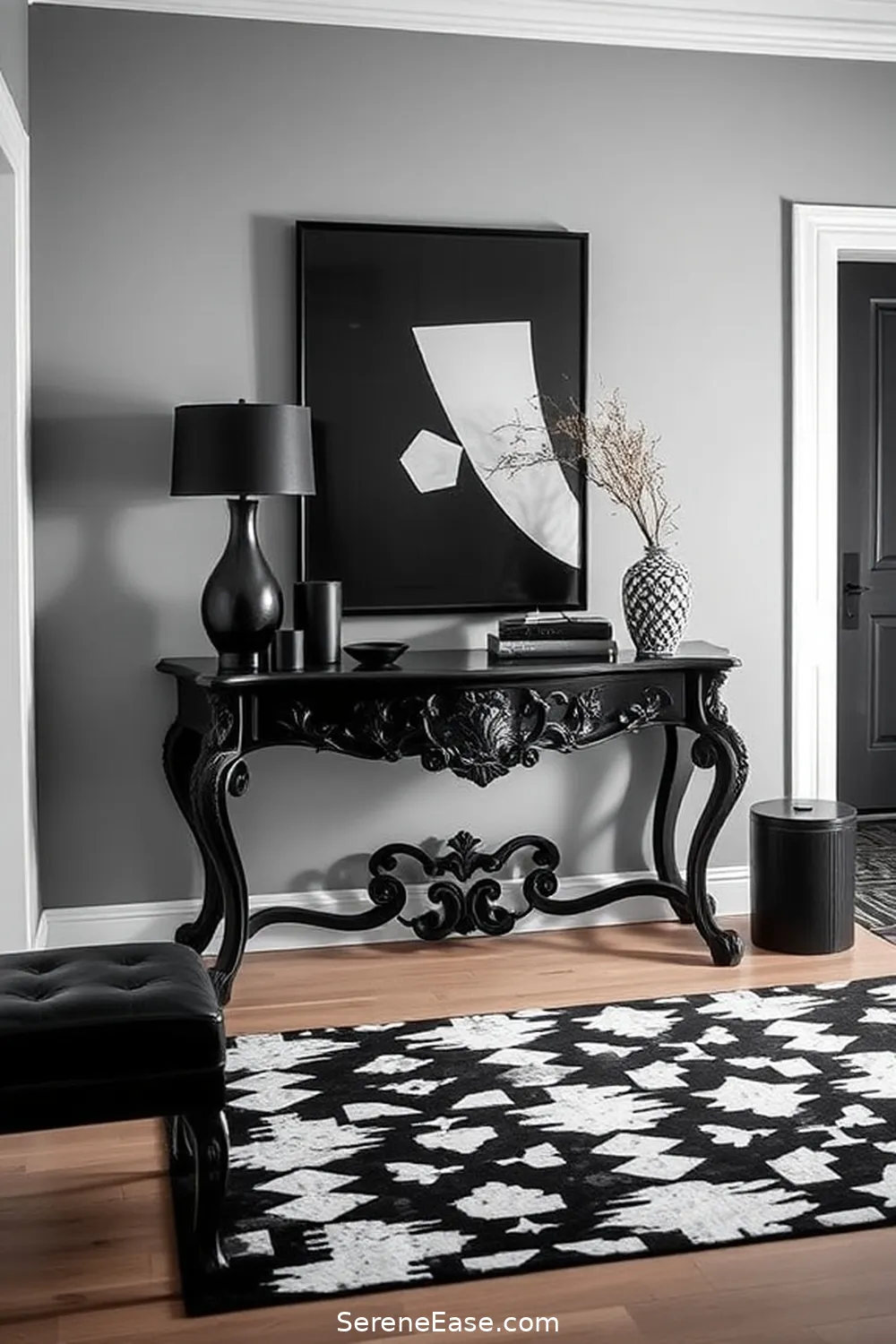 16 Inspiring Black and White Minimalist Style Entryway Designs 5 Bold Black Accents for 16 Inspiring Black and White Minimalist Style Entryway Designs