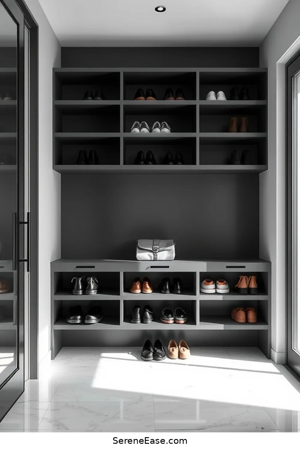 16 Inspiring Black and White Minimalist Style Entryway Designs 4 Minimalist Shoe Storage for 16 Inspiring Black and White Minimalist Style Entryway Designs