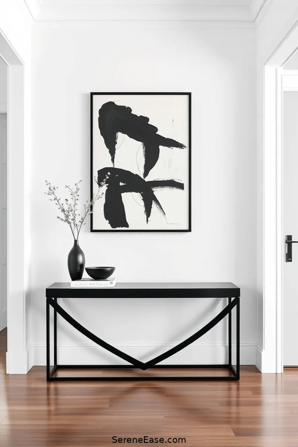 16 Inspiring Black and White Minimalist Style Entryway Designs 3 Monochrome Art Display for 16 Inspiring Black and White Minimalist Style Entryway Designs