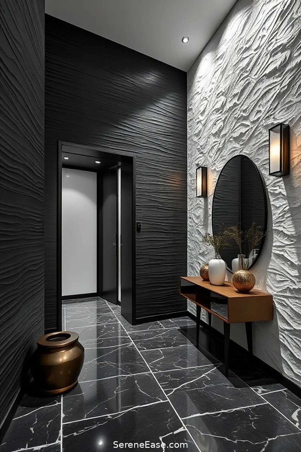16 Inspiring Black and White Minimalist Style Entryway Designs 8 Textured Wall Treatments for 16 Inspiring Black and White Minimalist Style Entryway Designs