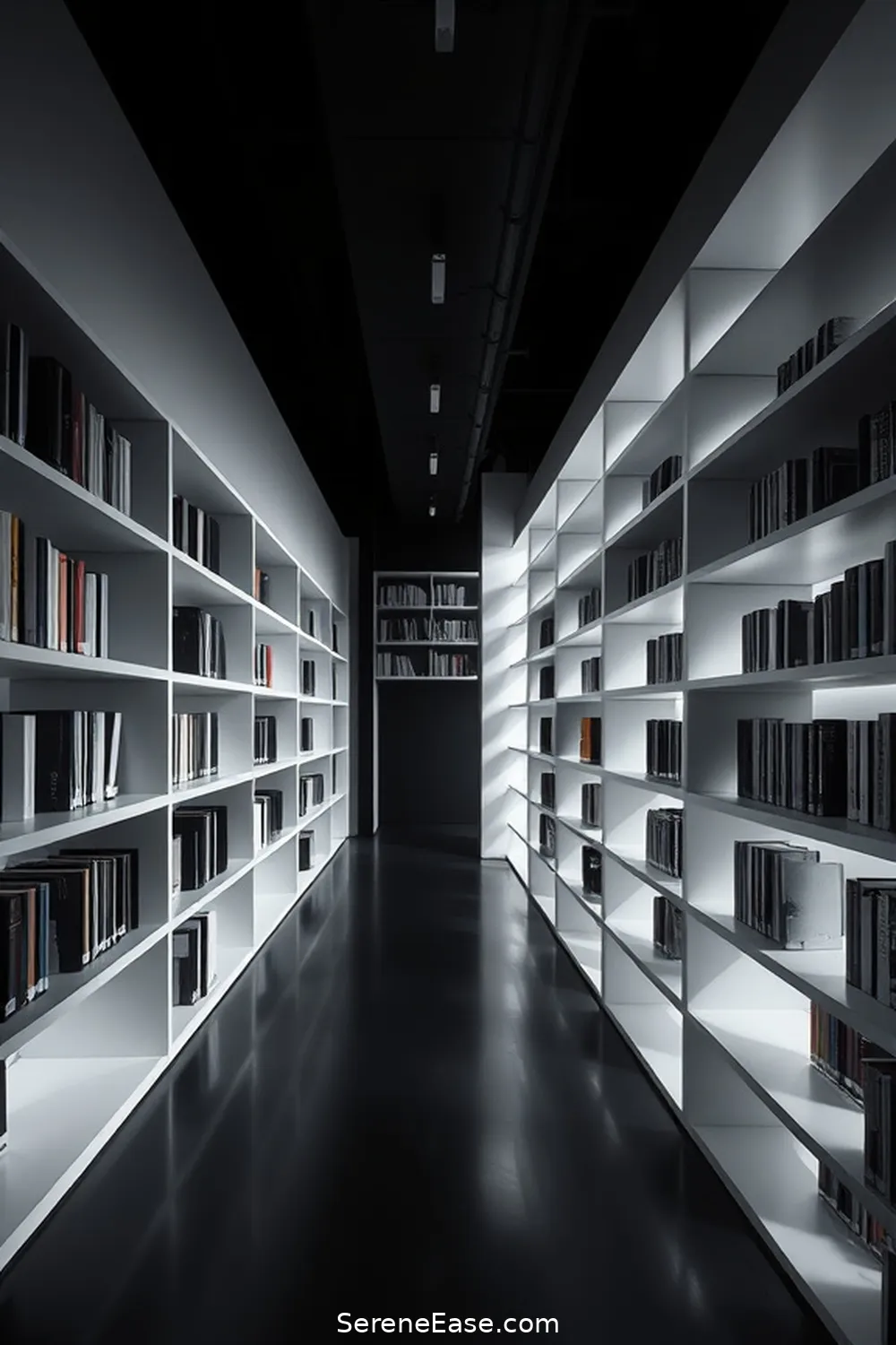 16 Stunning Black and White Minimalist Style Library Designs 12 A Study in Geometry: The Structured Library for 16 Stunning Black and White Minimalist Style Library Designs