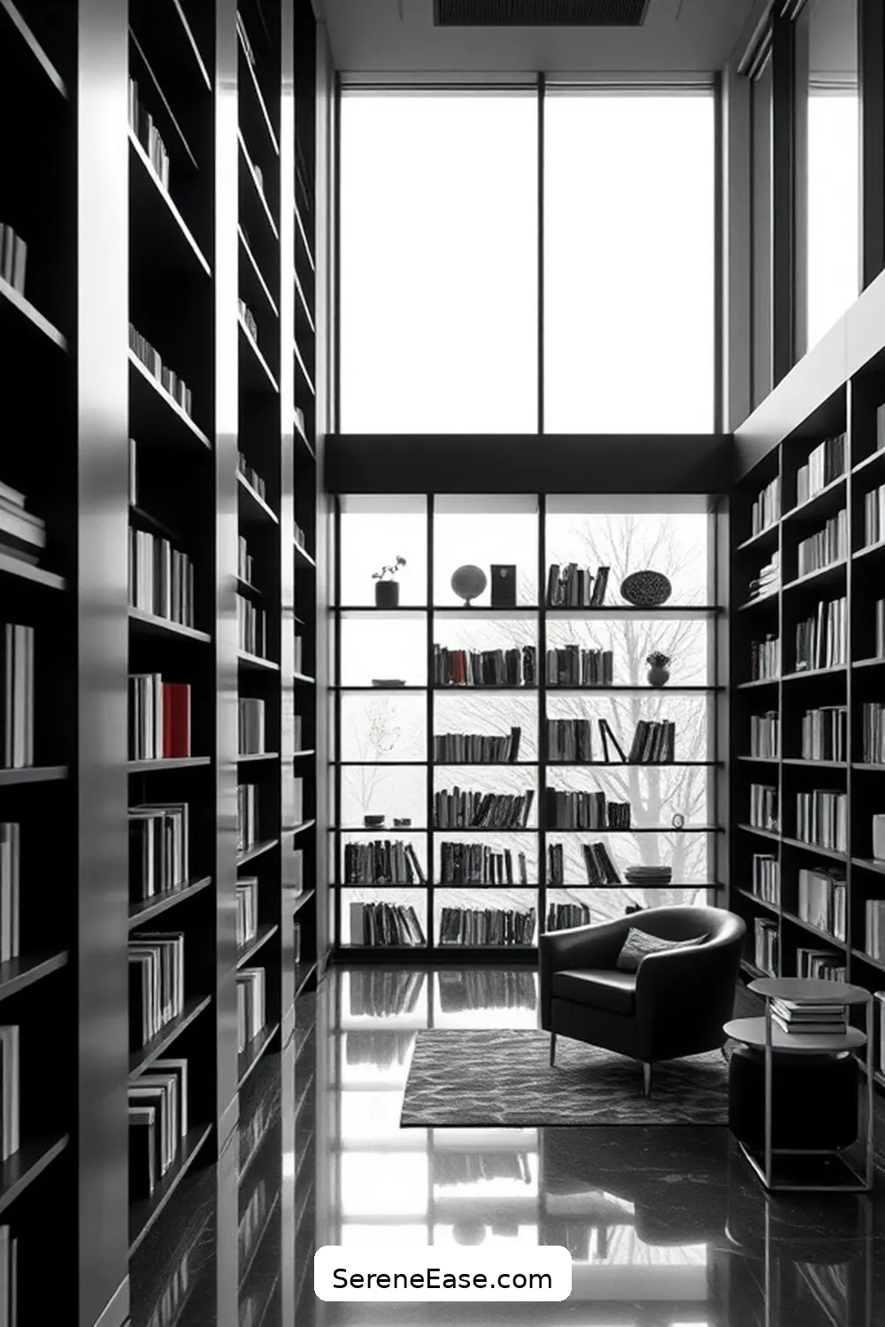 16 Stunning Black and White Minimalist Style Library Designs 15 Functional Aesthetics: Libraries That Inspire for 16 Stunning Black and White Minimalist Style Library Designs