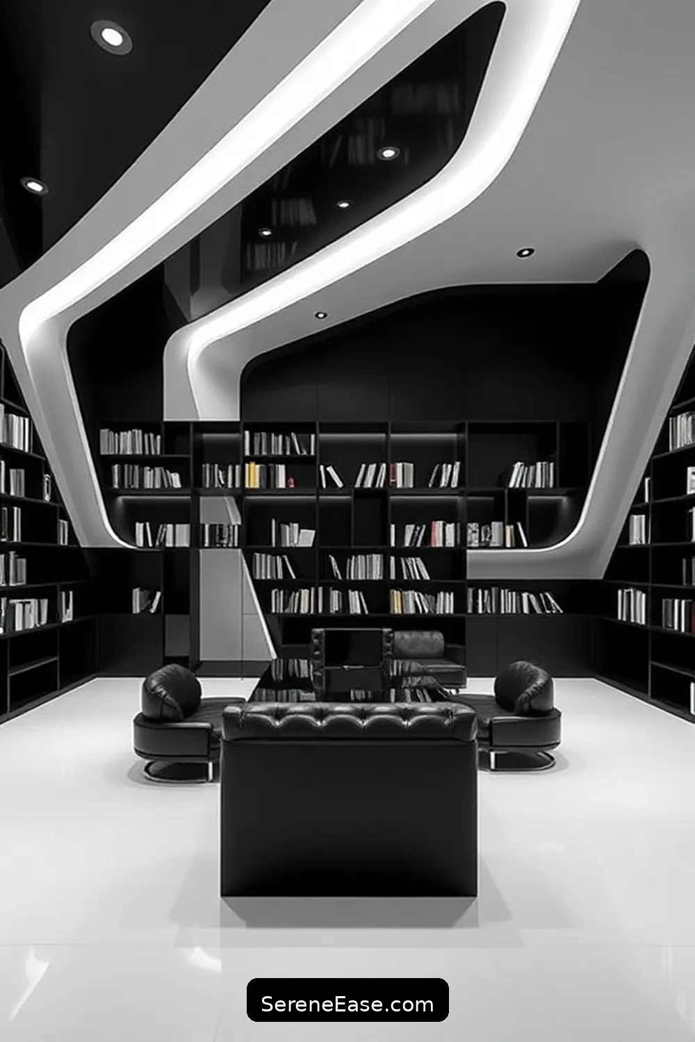 16 Stunning Black and White Minimalist Style Library Designs 3 Monochrome Elegance: The Modernist Haven for 16 Stunning Black and White Minimalist Style Library Designs