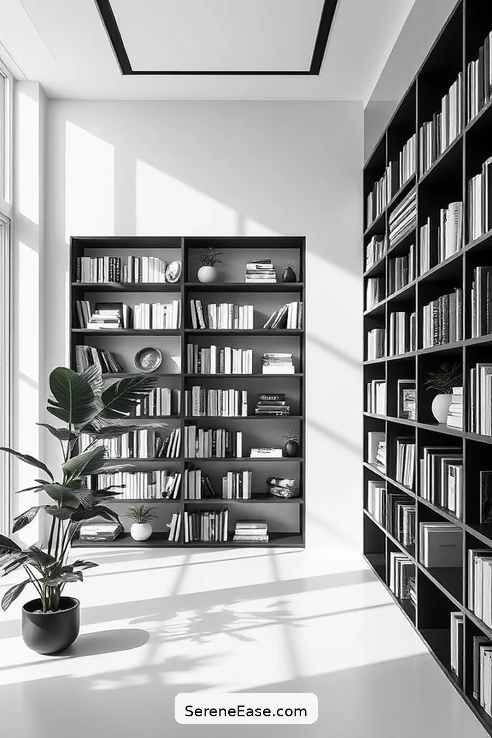 16 Stunning Black and White Minimalist Style Library Designs 2 The Serene Lines of the Zen Library for 16 Stunning Black and White Minimalist Style Library Designs