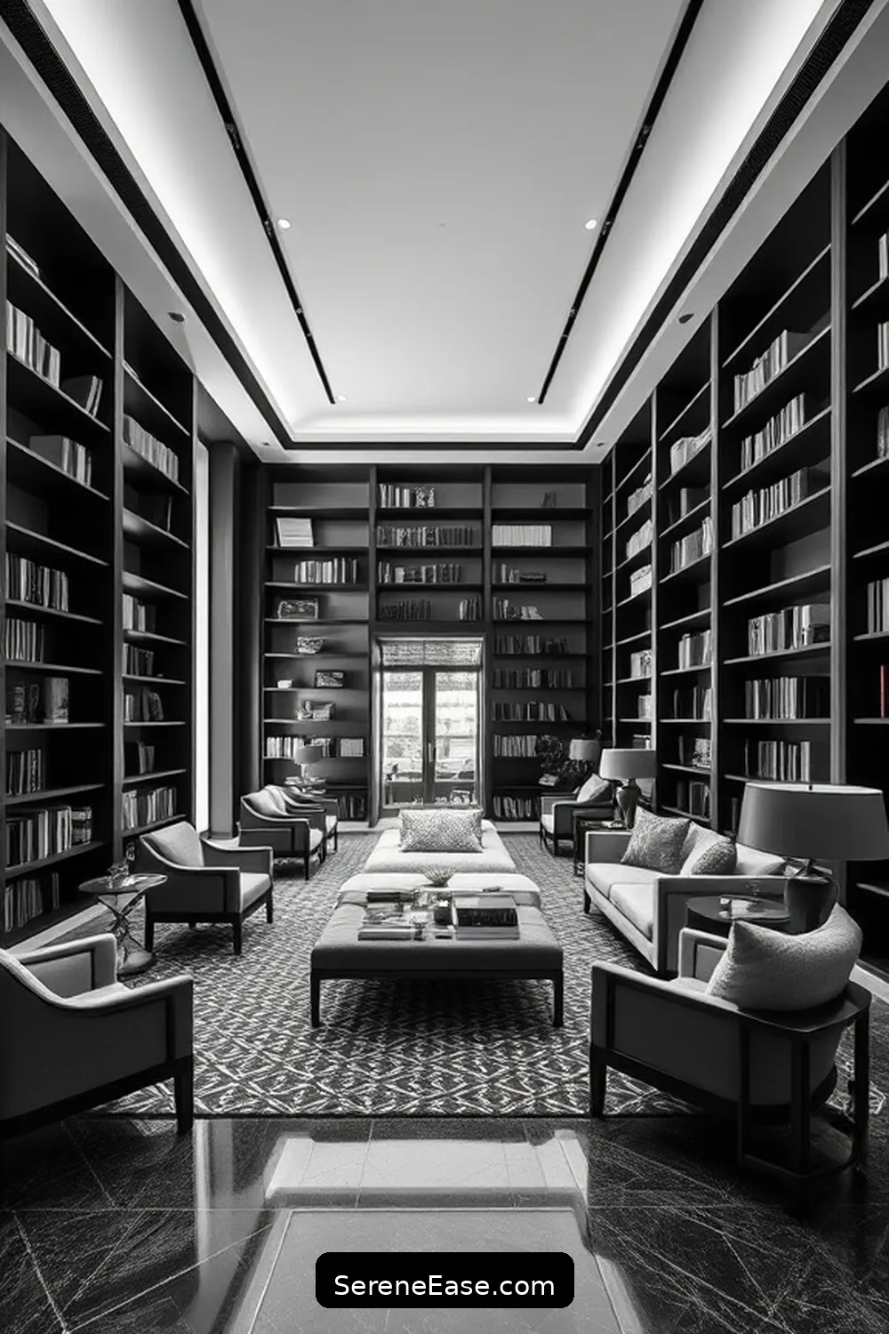 16 Stunning Black and White Minimalist Style Library Designs 4 The Timeless Charm of a Classic Black and White Library for 16 Stunning Black and White Minimalist Style Library Designs