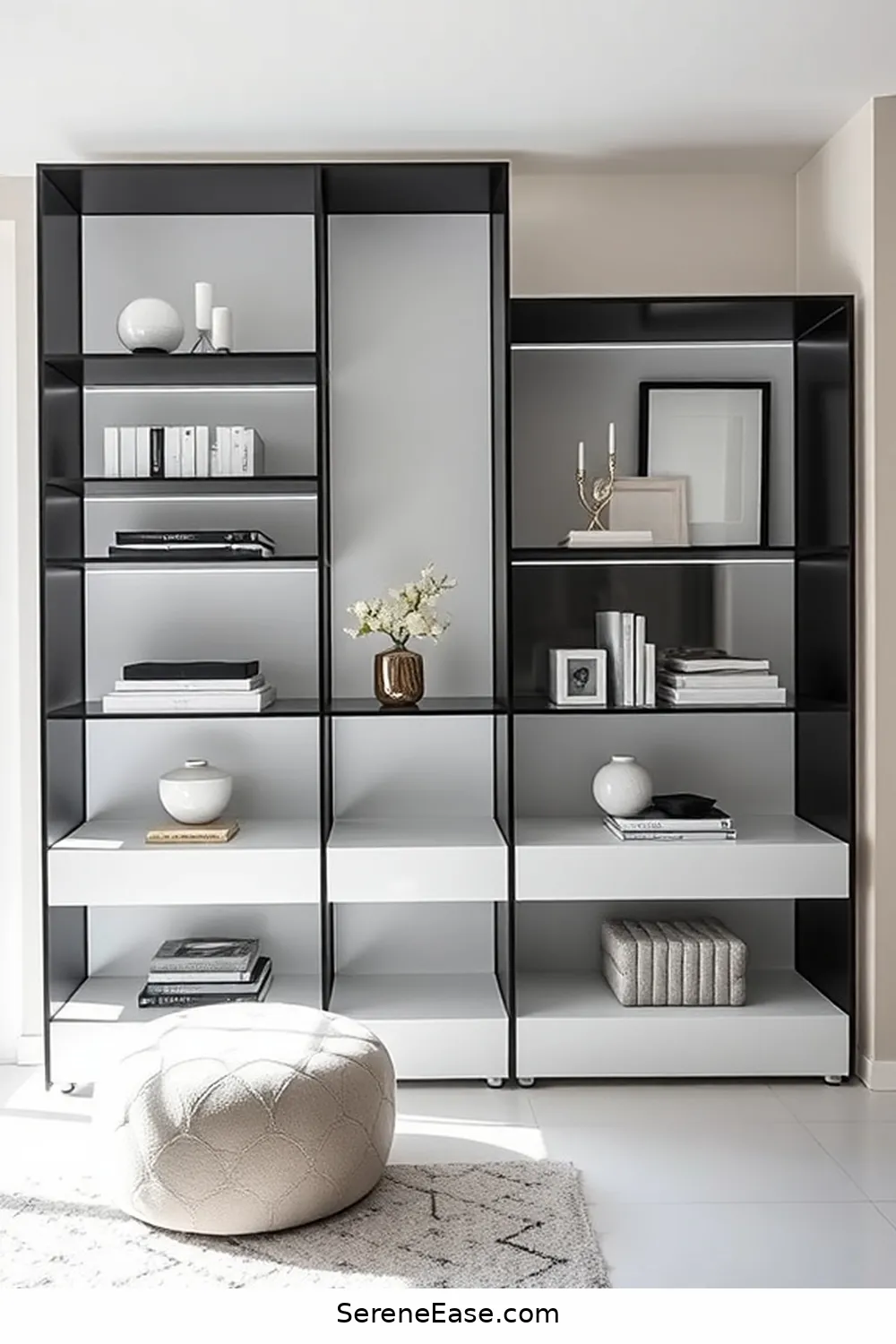 16 Stunning Black and White Minimalist Style Living Room Ideas 9 Choose Minimalist Shelving Solutions for 16 Stunning Black and White Minimalist Style Living Room Ideas