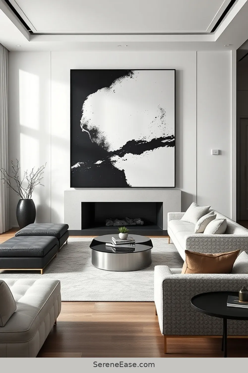 16 Stunning Black and White Minimalist Style Living Room Ideas 5 Create a Focal Point With Monochrome Art for 16 Stunning Black and White Minimalist Style Living Room Ideas