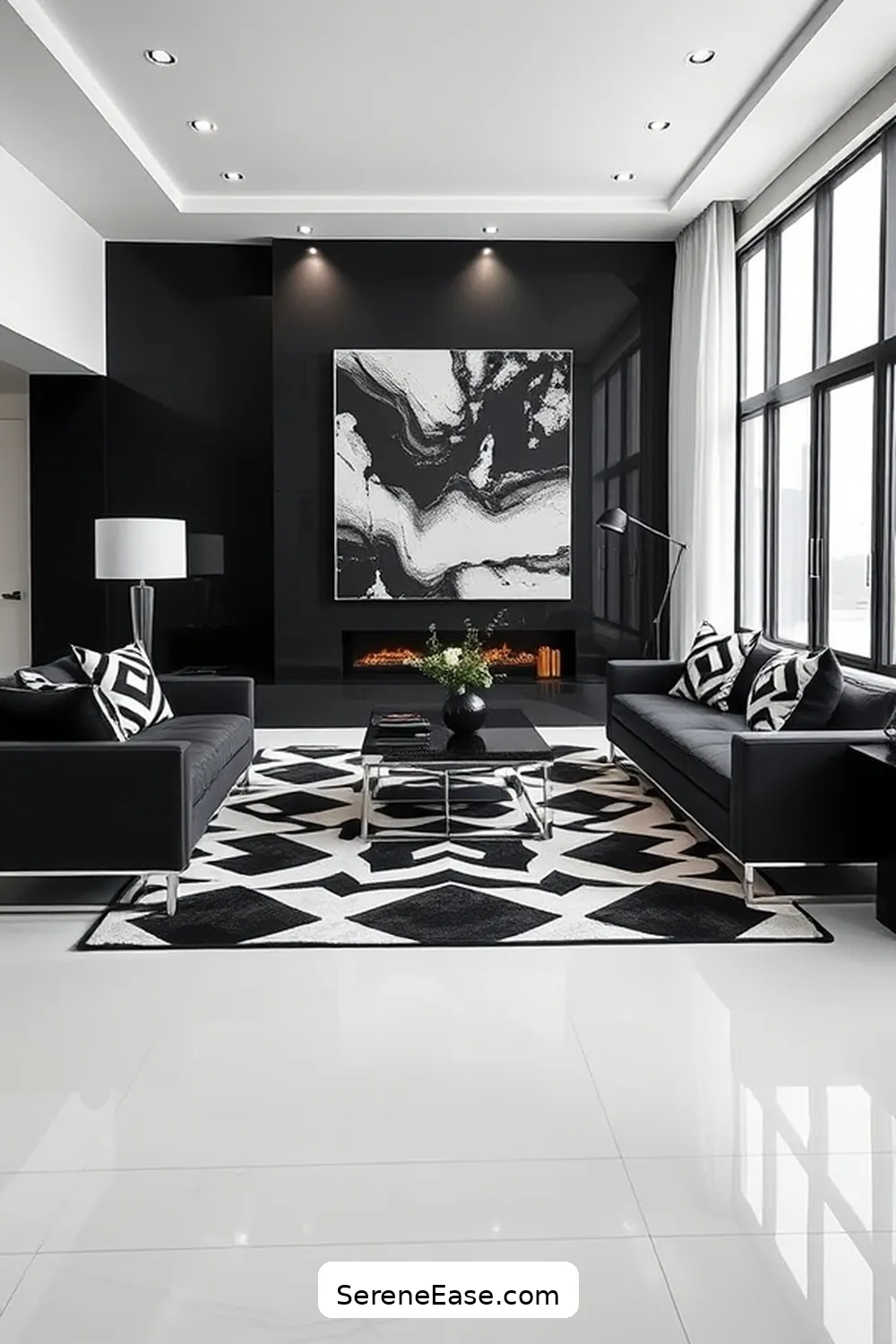16 Stunning Black and White Minimalist Style Living Room Ideas 3 Incorporate Geometric Patterns for 16 Stunning Black and White Minimalist Style Living Room Ideas