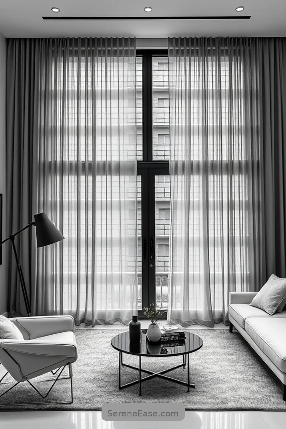16 Stunning Black and White Minimalist Style Living Room Ideas 7 Opt for Minimalist Window Treatments for 16 Stunning Black and White Minimalist Style Living Room Ideas