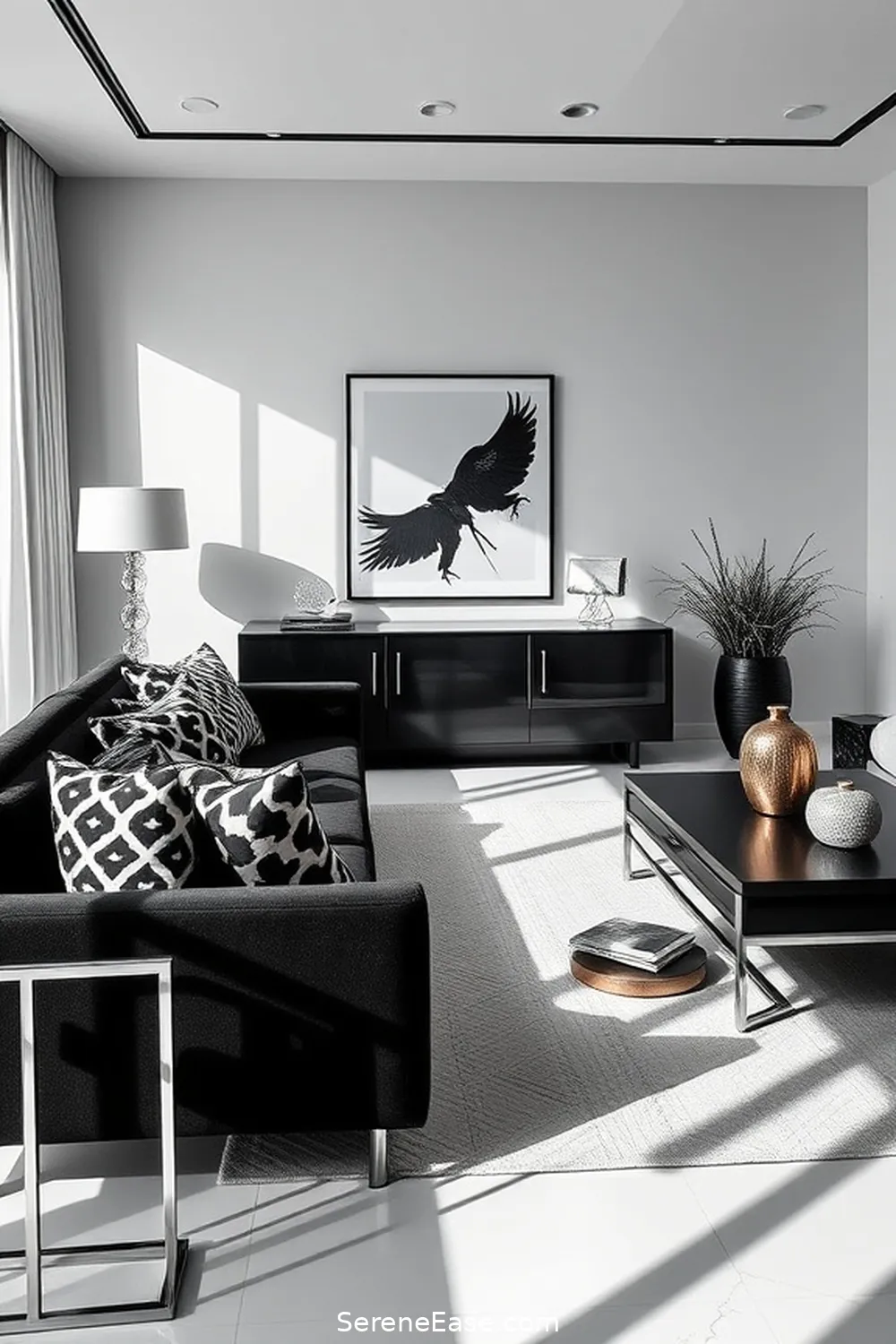 16 Stunning Black and White Minimalist Style Living Room Ideas 11 Play With Contrast in Accessories for 16 Stunning Black and White Minimalist Style Living Room Ideas