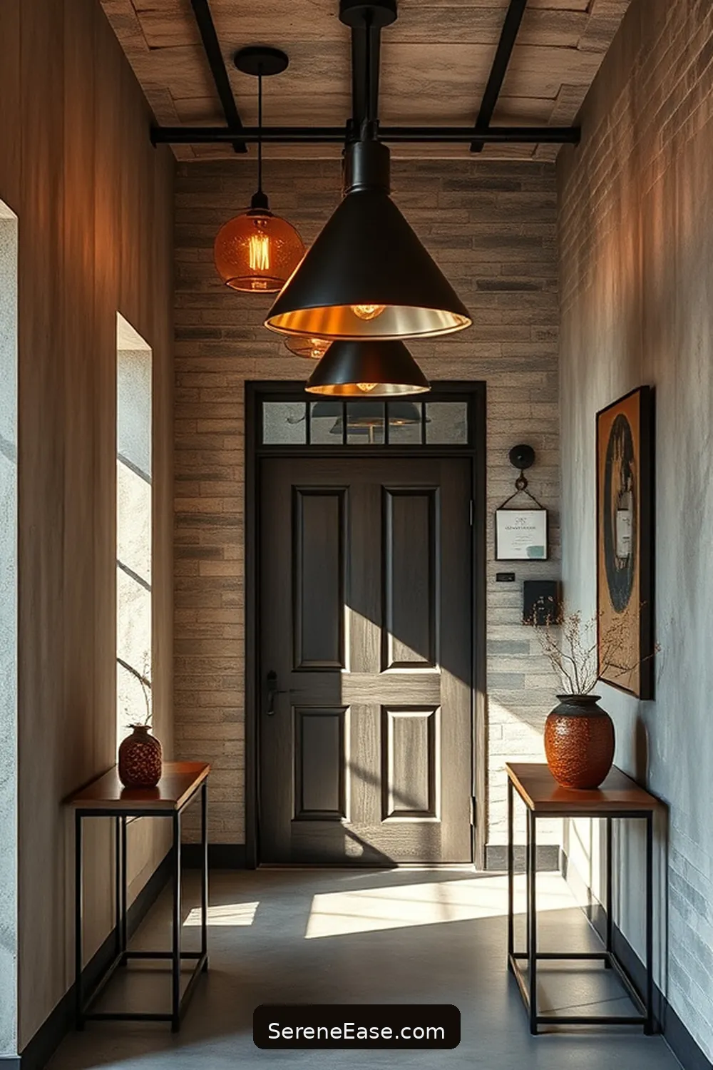 16 Stunning Ways to Incorporate Metallic Accents in Industrial Style Entryways 2 Statement Metal Light Fixtures for 16 Stunning Ways to Incorporate Metallic Accents in Industrial Style Entryways