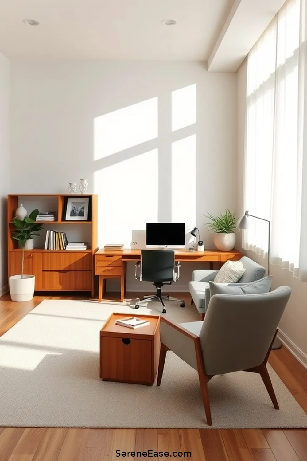 16 Tips for a Monochromatic Home Office in Mid-Century Modern Style 11 Balance Negative Space for 16 Tips for a Monochromatic Home Office in Mid-Century Modern Style