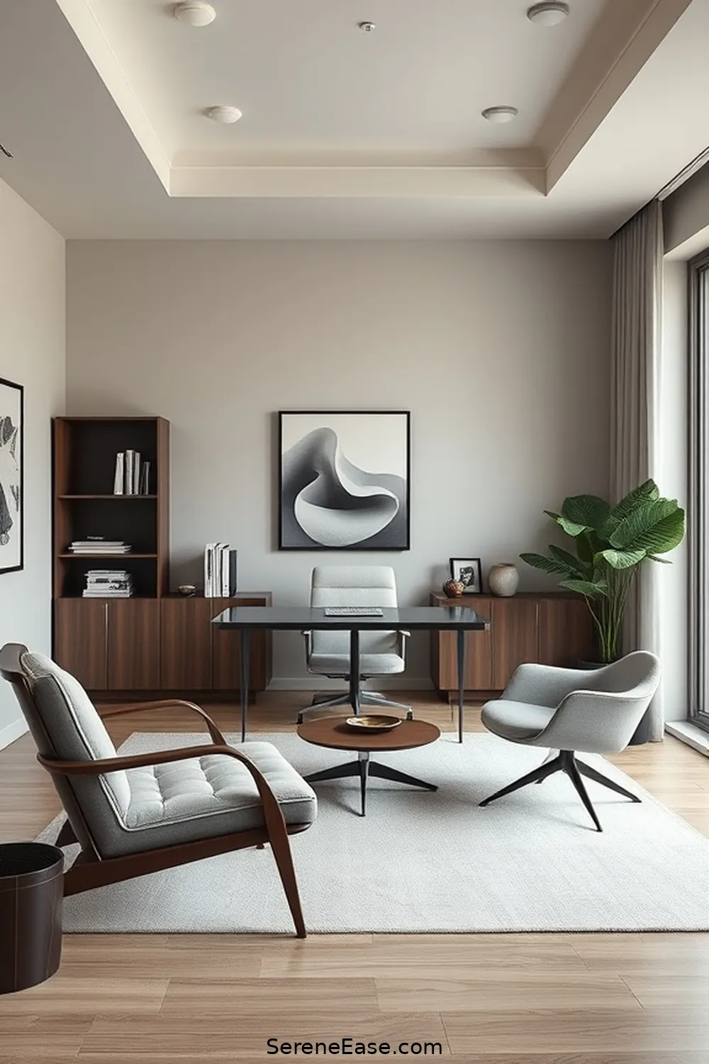 16 Tips for a Monochromatic Home Office in Mid-Century Modern Style 9 Choose Minimalist Decor for 16 Tips for a Monochromatic Home Office in Mid-Century Modern Style