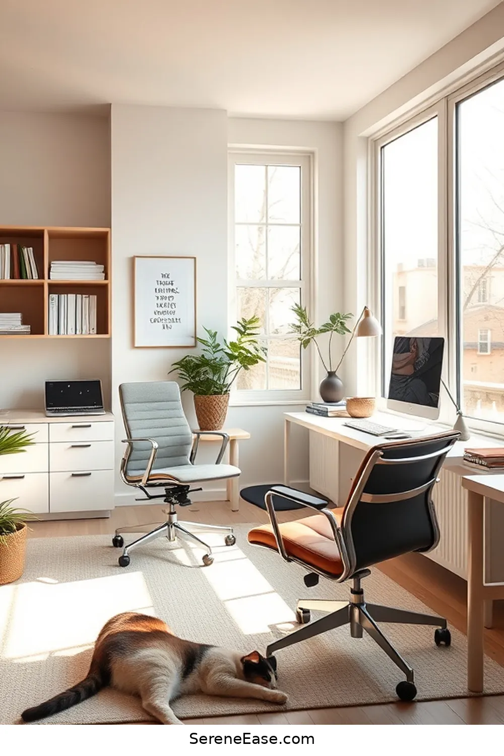 16 Tips for a Monochromatic Home Office in Mid-Century Modern Style 16 Focus on Ergonomics for 16 Tips for a Monochromatic Home Office in Mid-Century Modern Style
