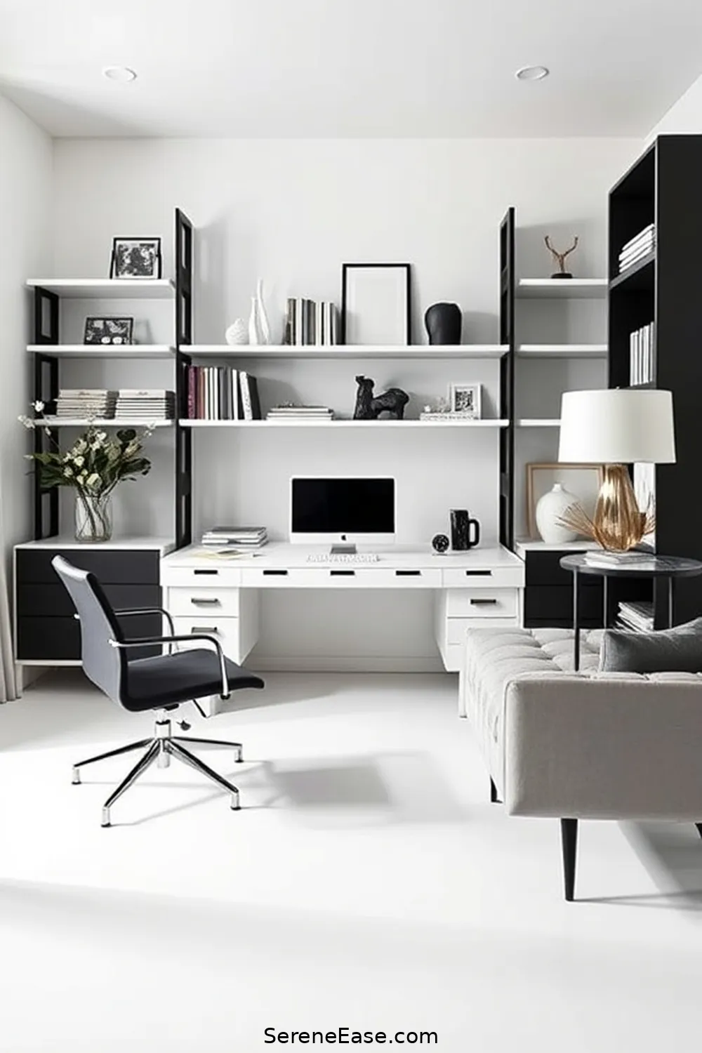 16 Tips for a Monochromatic Home Office in Mid-Century Modern Style 17 Maintain a Clean and Organized Workspace for 16 Tips for a Monochromatic Home Office in Mid-Century Modern Style