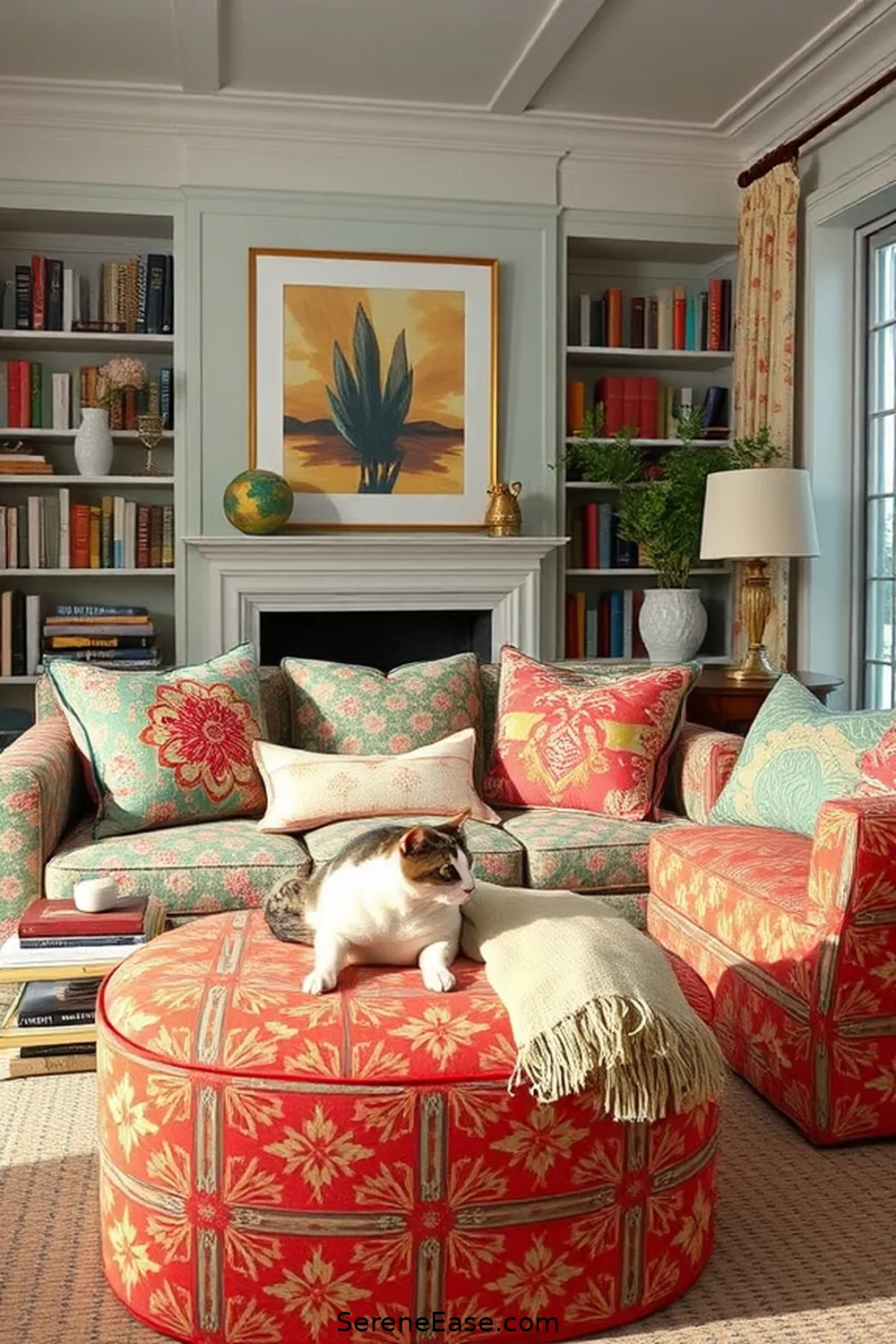 Add Layers of Textiles for 16 Ways to Achieve Bold and Bright Coastal Library Style