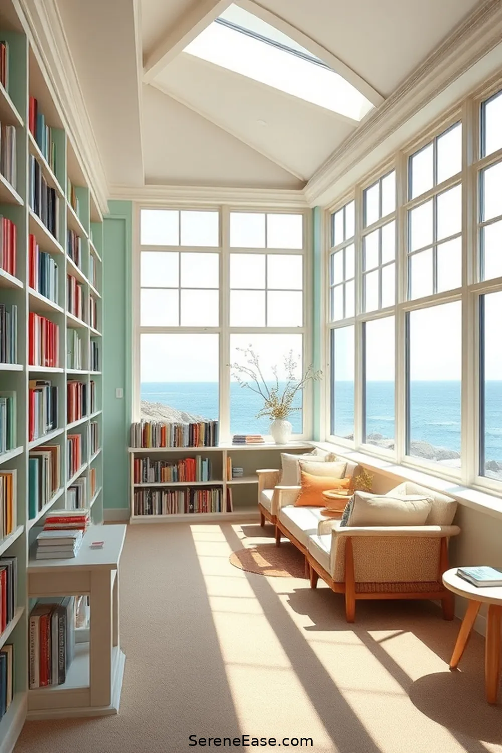 Choose a Soothing Color Palette for 16 Ways to Achieve Bold and Bright Coastal Library Style