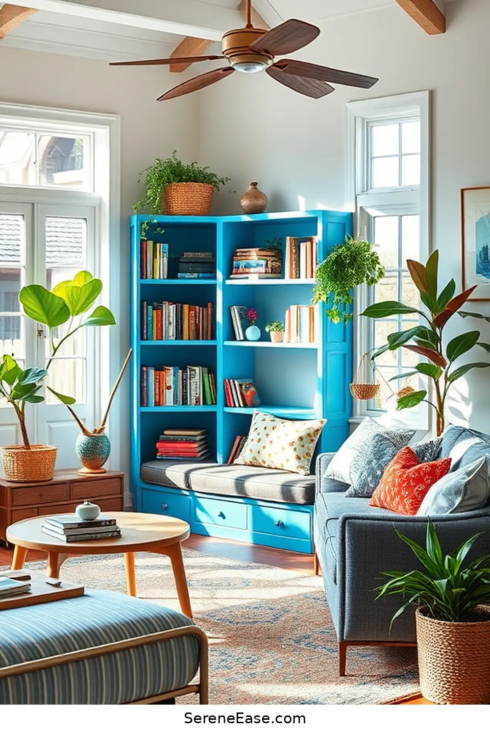 Incorporate Multi-Functional Furniture for 16 Ways to Achieve Bold and Bright Coastal Library Style
