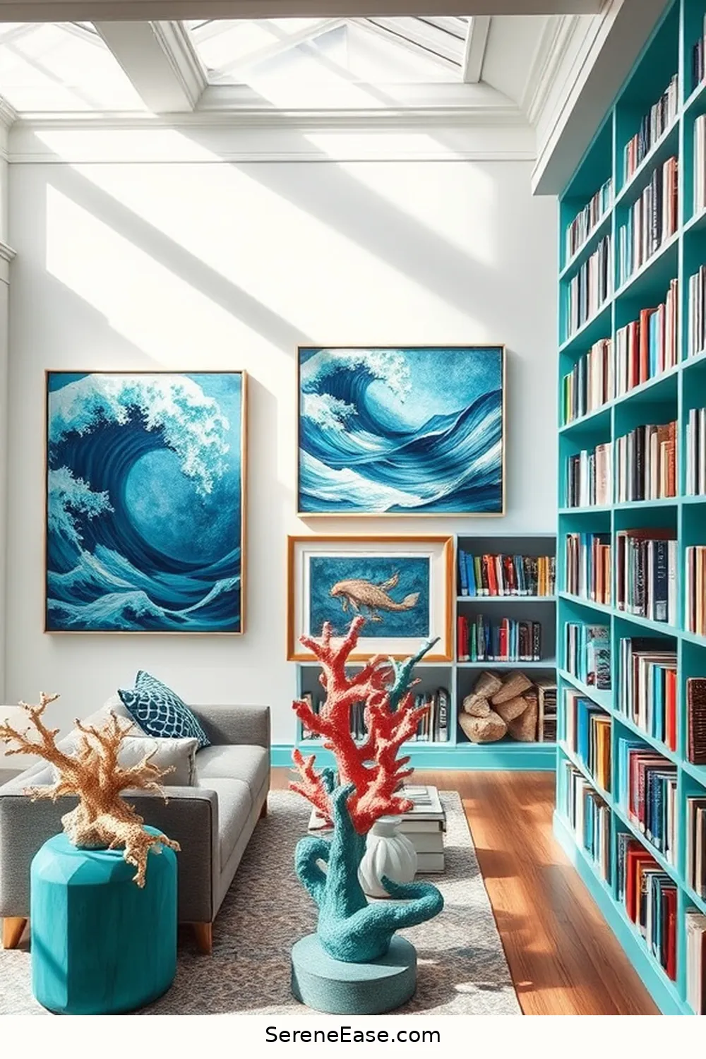 Integrate Artwork With Ocean Themes for 16 Ways to Achieve Bold and Bright Coastal Library Style