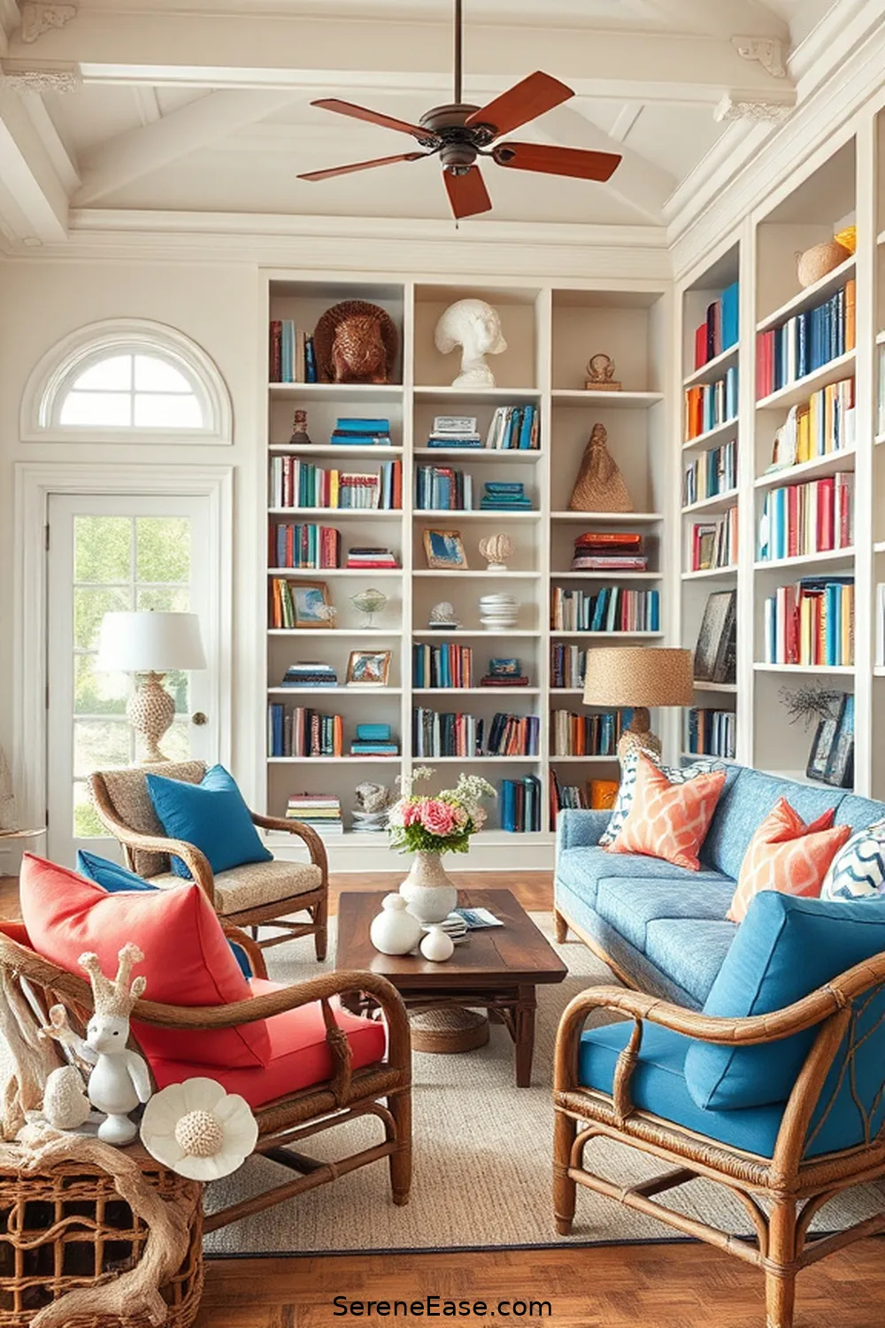 Use Coastal-Inspired Decor for 16 Ways to Achieve Bold and Bright Coastal Library Style