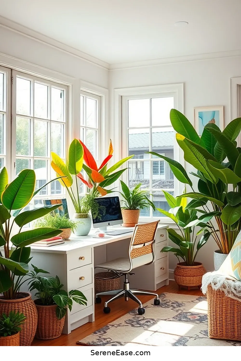 16 Ways to Achieve Bold and Bright Coastal Style in Your Home Office 10 Incorporate Greenery for 16 Ways to Achieve Bold and Bright Coastal Style in Your Home Office