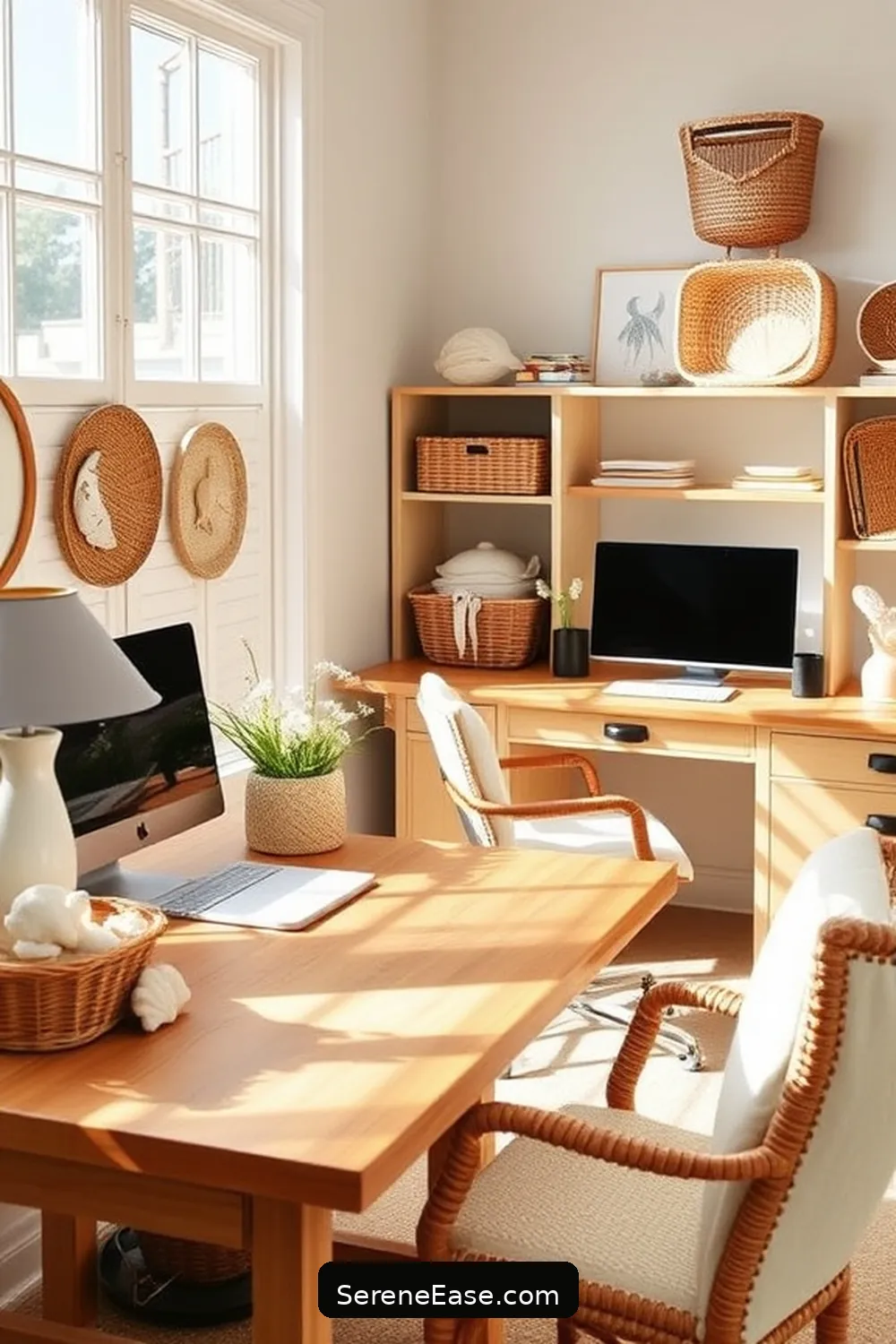 16 Ways to Achieve Bold and Bright Coastal Style in Your Home Office 3 Incorporate Natural Materials for 16 Ways to Achieve Bold and Bright Coastal Style in Your Home Office