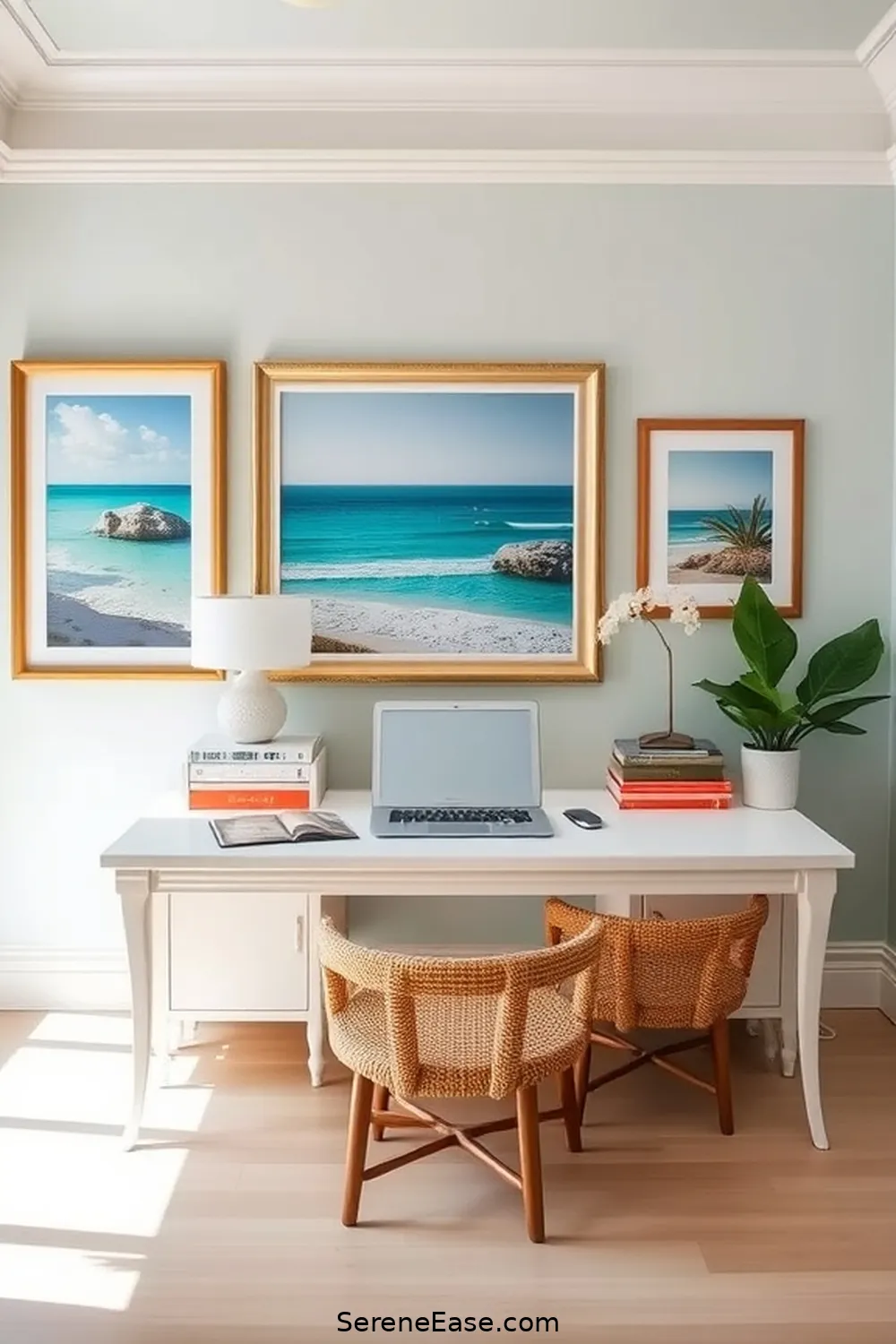 16 Ways to Achieve Bold and Bright Coastal Style in Your Home Office 15 Personalize With Coastal Photography for 16 Ways to Achieve Bold and Bright Coastal Style in Your Home Office