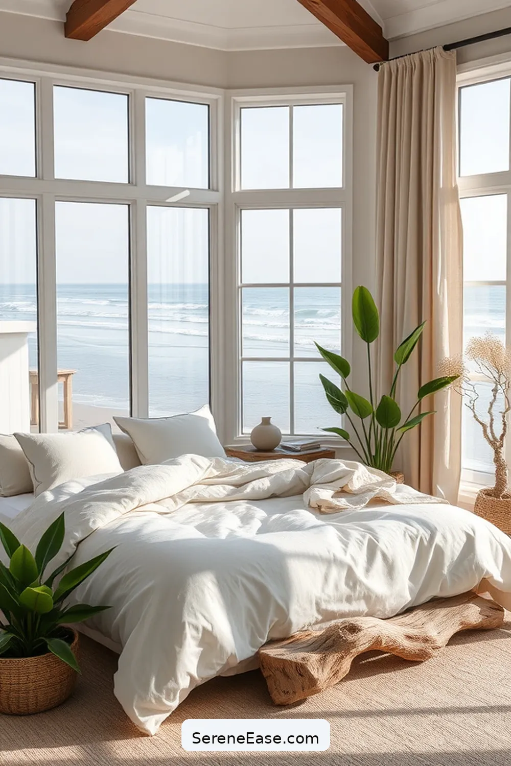 16 Ways to Achieve Monochromatic Coastal Style in Your Bedroom 11 Add Greenery With Coastal Plants for 16 Ways to Achieve Monochromatic Coastal Style in Your Bedroom