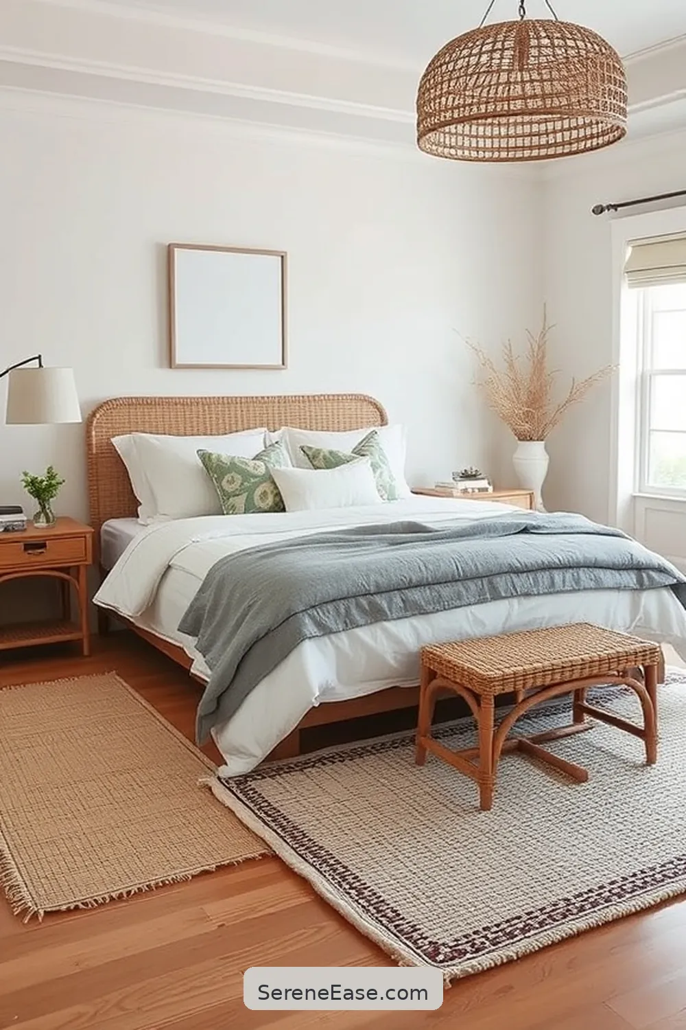 16 Ways to Achieve Monochromatic Coastal Style in Your Bedroom 10 Implement Woven Elements for 16 Ways to Achieve Monochromatic Coastal Style in Your Bedroom