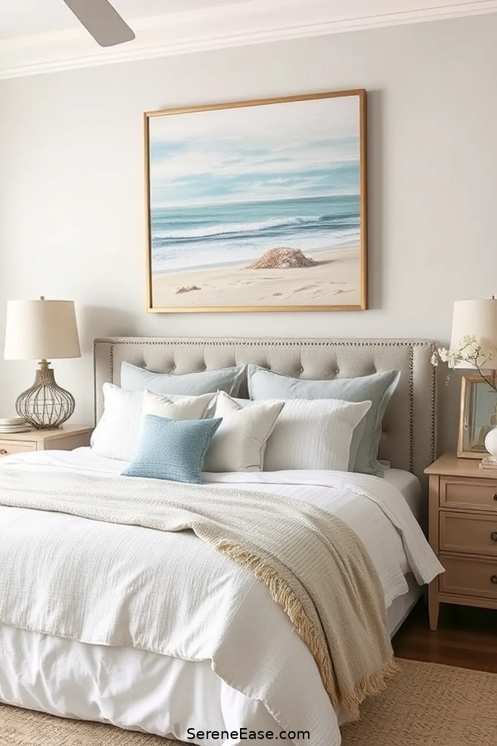 16 Ways to Achieve Monochromatic Coastal Style in Your Bedroom 4 Incorporate Beach-Inspired Artwork for 16 Ways to Achieve Monochromatic Coastal Style in Your Bedroom