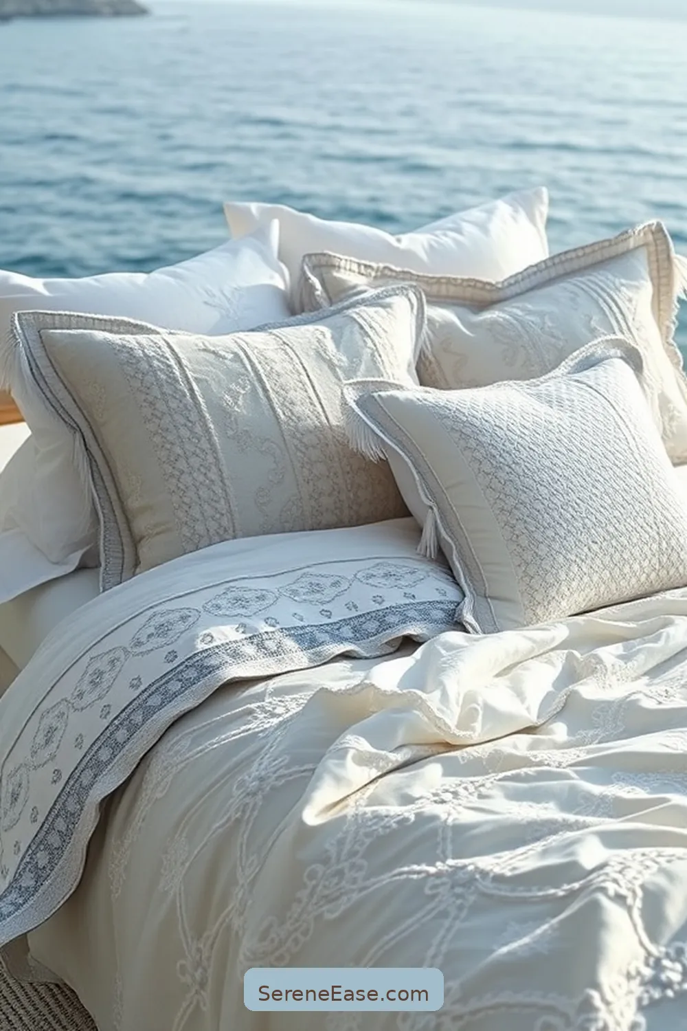 16 Ways to Achieve Monochromatic Coastal Style in Your Bedroom 6 Layer Bedding for Depth for 16 Ways to Achieve Monochromatic Coastal Style in Your Bedroom