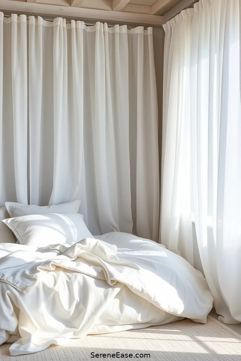 16 Ways to Achieve Monochromatic Coastal Style in Your Bedroom 5 Opt for Light and Airy Fabrics for 16 Ways to Achieve Monochromatic Coastal Style in Your Bedroom