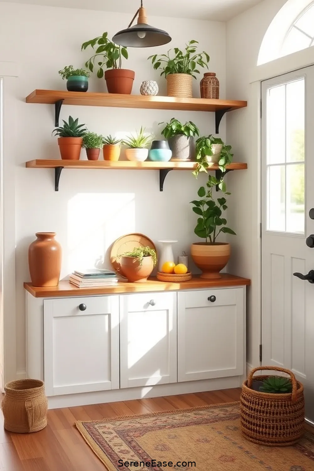 16 Ways to Achieve a Bold and Bright Entryway in Modern Farmhouse Style 11 Embrace Open Shelving for Decor for 16 Ways to Achieve a Bold and Bright Entryway in Modern Farmhouse Style