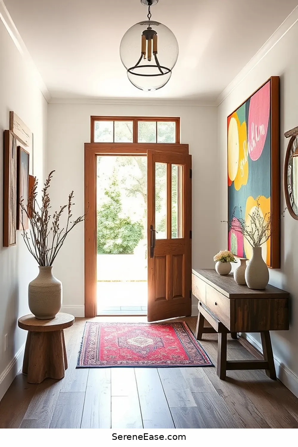 16 Ways to Achieve a Bold and Bright Entryway in Modern Farmhouse Style 15 Incorporate Bold Artwork for 16 Ways to Achieve a Bold and Bright Entryway in Modern Farmhouse Style
