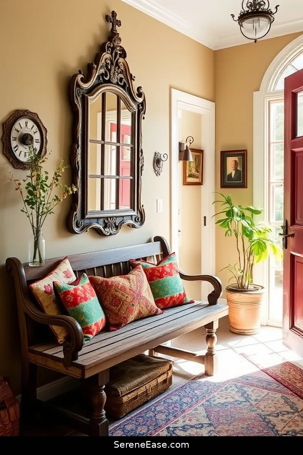 16 Ways to Achieve a Bold and Bright Entryway in Modern Farmhouse Style 13 Use Vintage Finds for Character for 16 Ways to Achieve a Bold and Bright Entryway in Modern Farmhouse Style