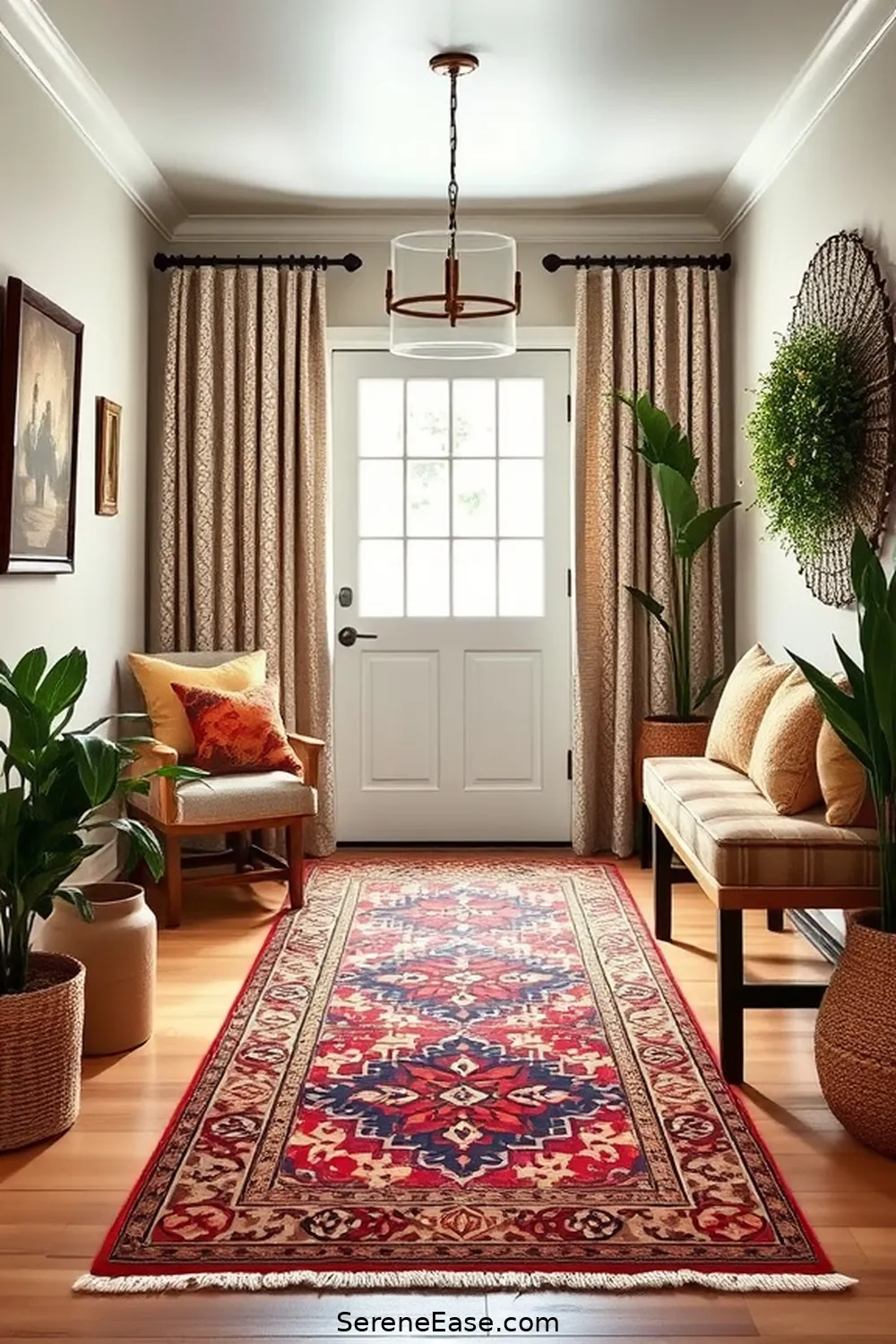 16 Ways to Achieve a Bold and Bright Entryway in Modern Farmhouse Style 9 Utilize Bold Patterns in Textiles for 16 Ways to Achieve a Bold and Bright Entryway in Modern Farmhouse Style