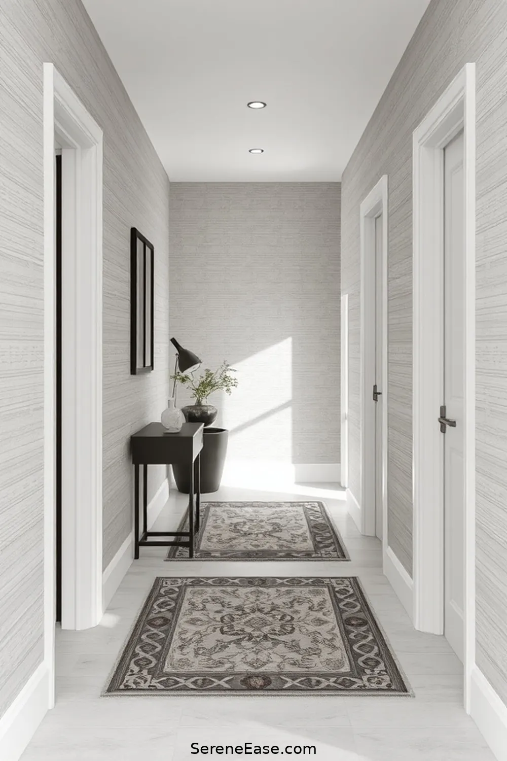 16 Ways to Achieve a Monochromatic Hallway in Minimalist Style 13 Add Subtle Patterns for 16 Ways to Achieve a Monochromatic Hallway in Minimalist Style
