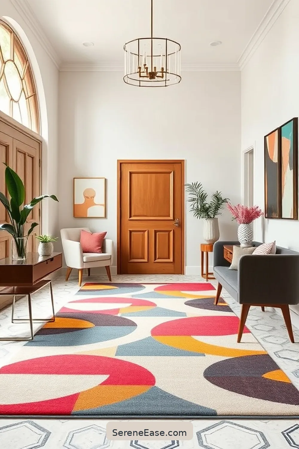 16 Ways to Create a Bold Bright Mid-Century Modern Entryway Style 8 Install a Bold Area Rug for 16 Ways to Create a Bold Bright Mid-Century Modern Entryway Style
