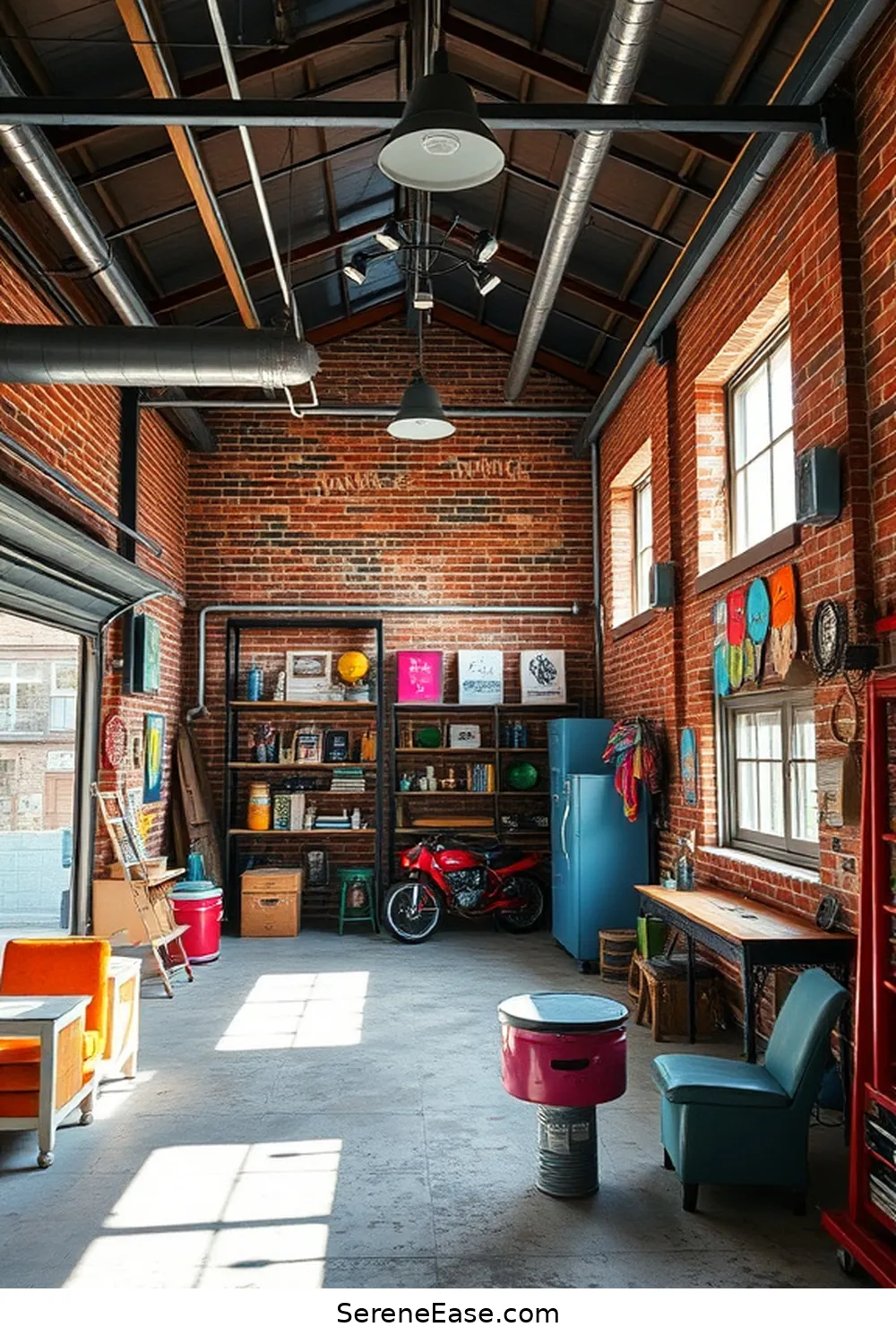 16 Ways to Create a Bold and Bright Industrial-Style Garage 3 Incorporate Exposed Brick Walls for 16 Ways to Create a Bold and Bright Industrial-Style Garage