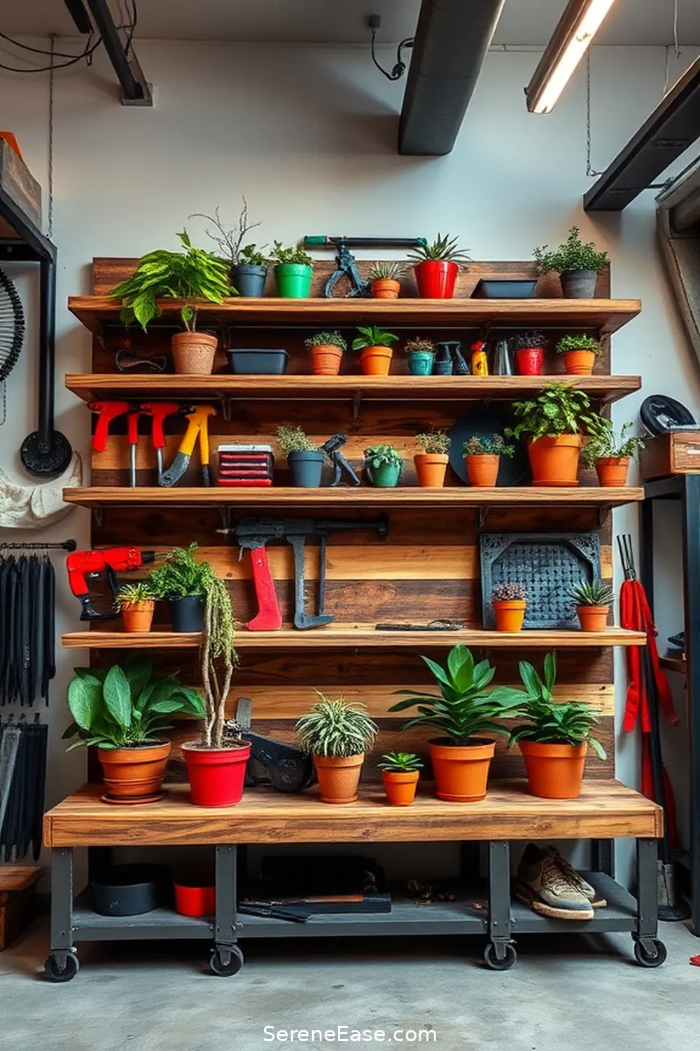 16 Ways to Create a Bold and Bright Industrial-Style Garage 8 Use Reclaimed Wood for Shelving for 16 Ways to Create a Bold and Bright Industrial-Style Garage