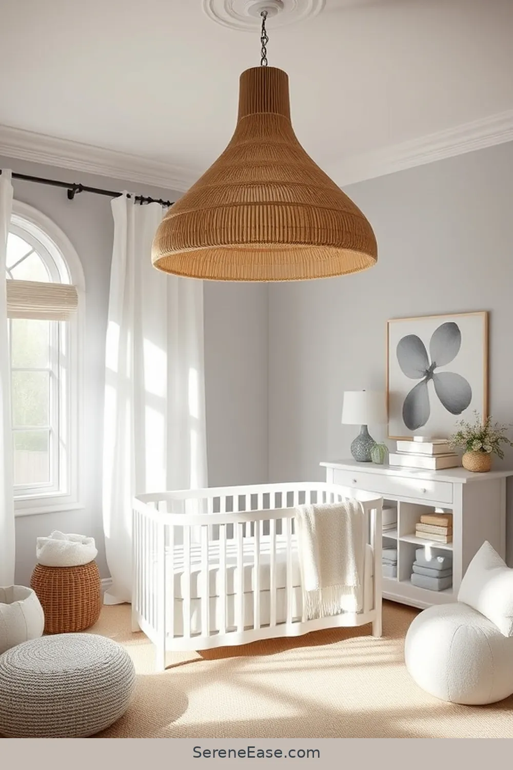 16 Ways to Create a Monochromatic Coastal Nursery Style 9 Choose a Statement Light Fixture for 16 Ways to Create a Monochromatic Coastal Nursery Style
