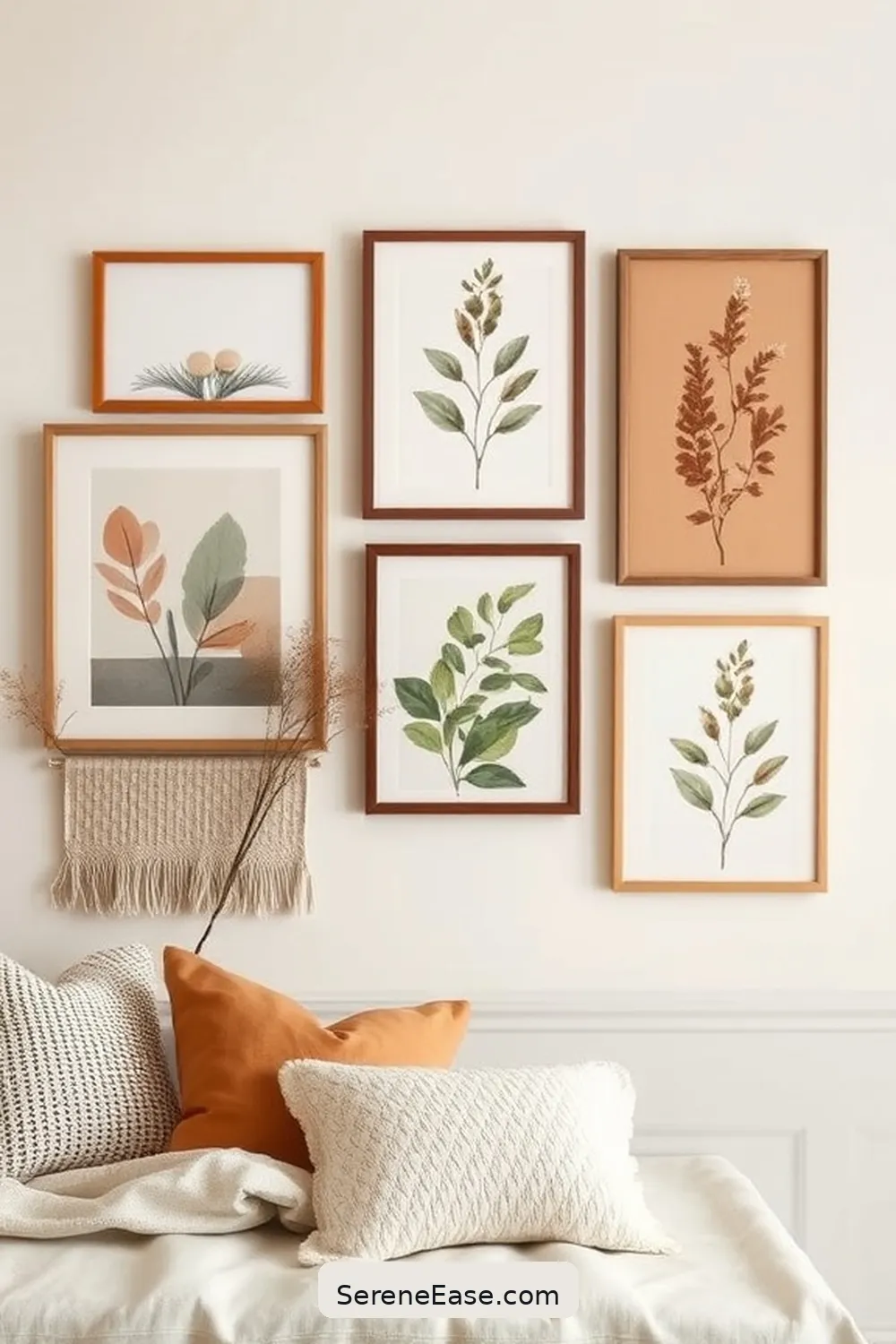 16 Ways to Embrace Earth Tones in Bohemian Living Room Style 17 Create a Nature-Inspired Gallery Wall for 16 Ways to Embrace Earth Tones in Bohemian Living Room Style