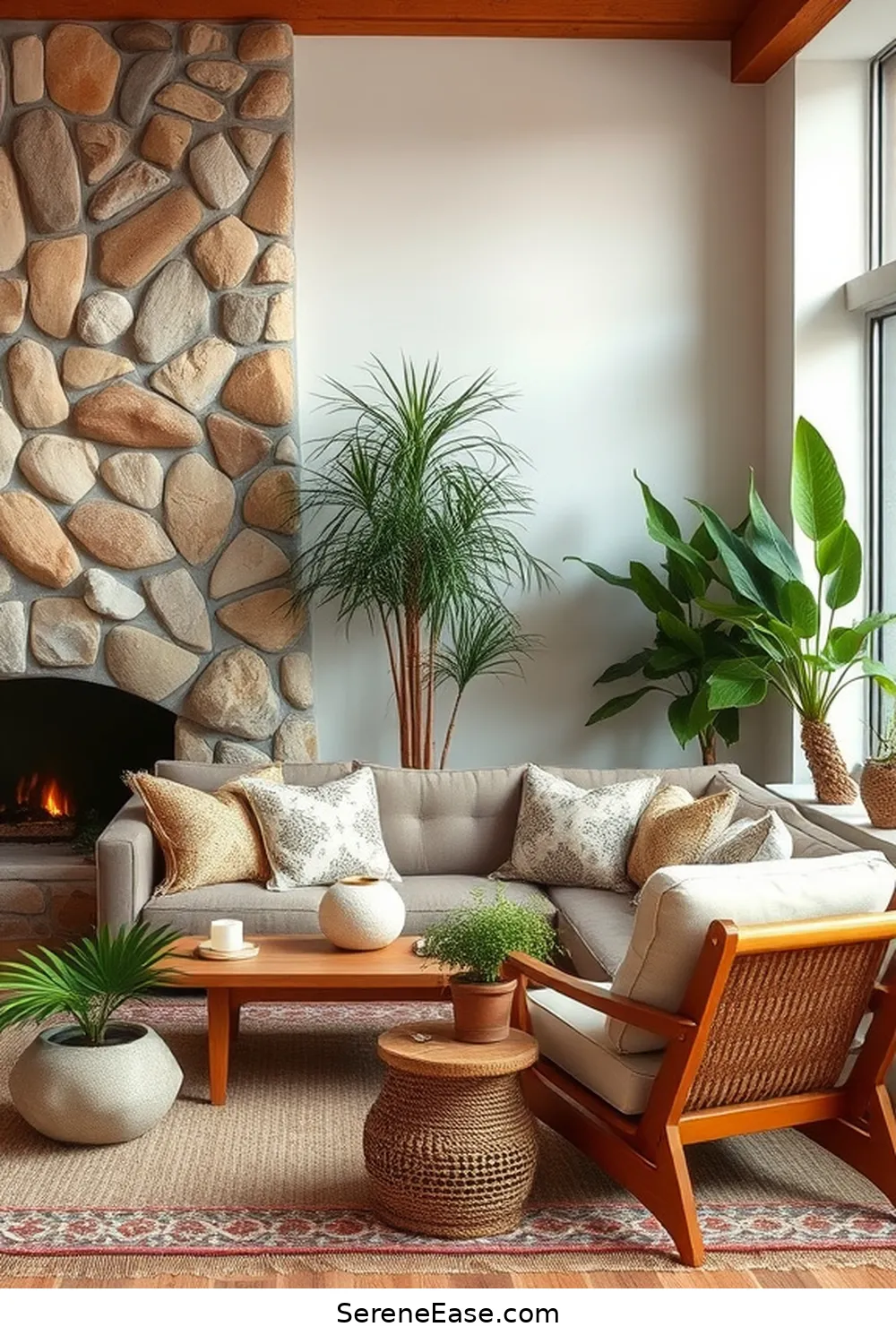 16 Ways to Embrace Earth Tones in Bohemian Living Room Style 13 Incorporate Natural Stone Accents for 16 Ways to Embrace Earth Tones in Bohemian Living Room Style